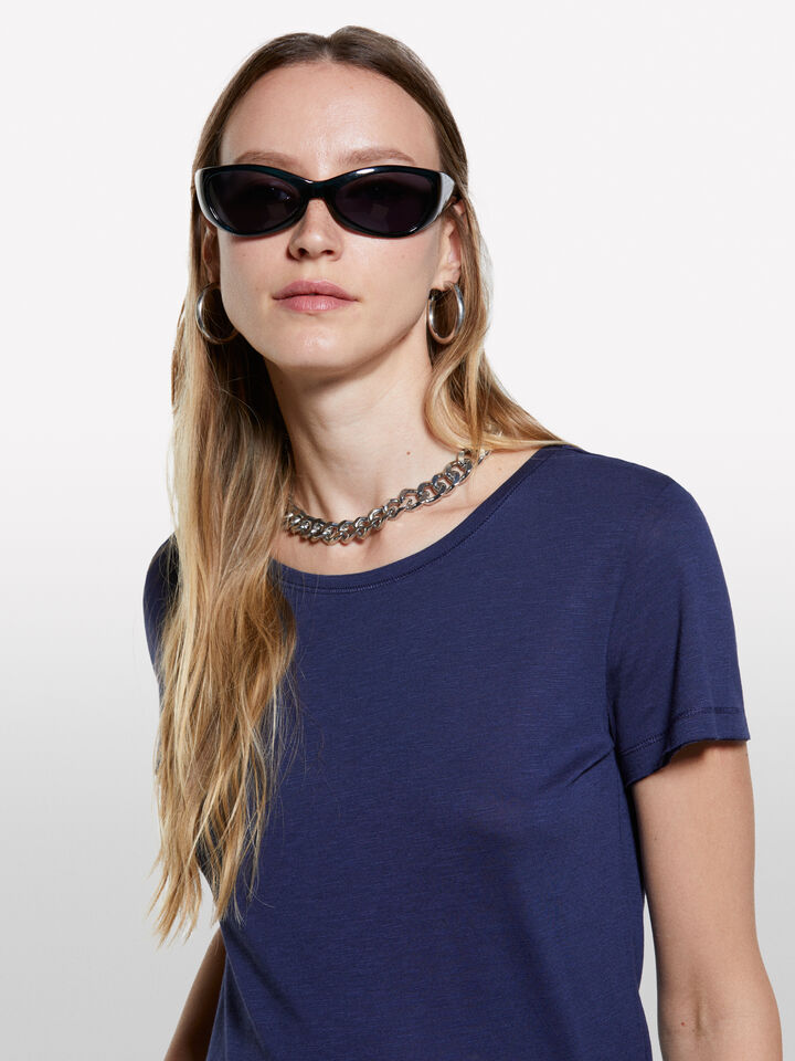 T-shirt girocollo blu marino - t-shirt a manica corta da donna - Blu Scuro | Sisley image number 4